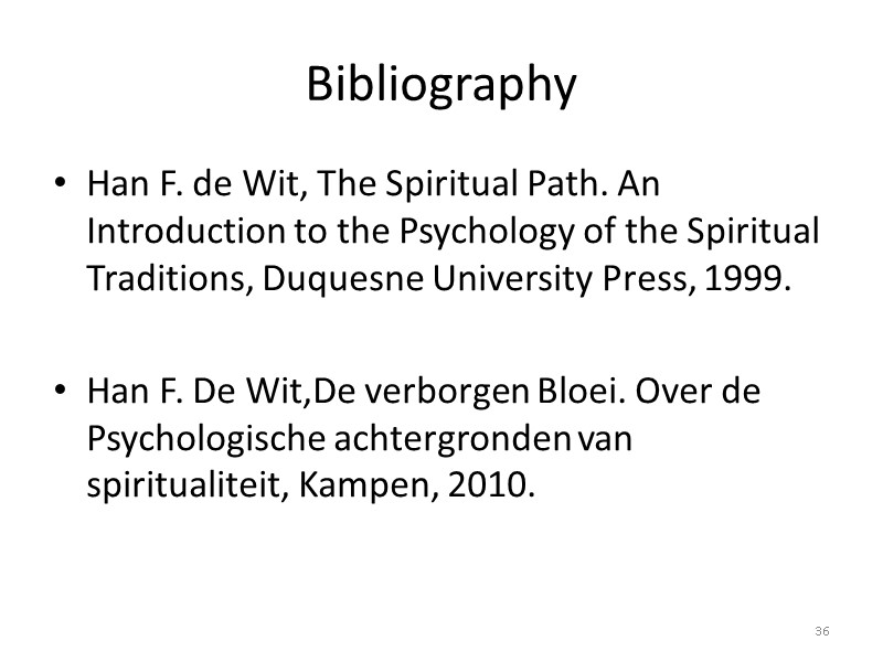 Bibliography Han F. de Wit, The Spiritual Path. An Introduction to the Psychology of Bibliography Han F. de Wit, The Spiritual Path. An Introduction to the Psychology of